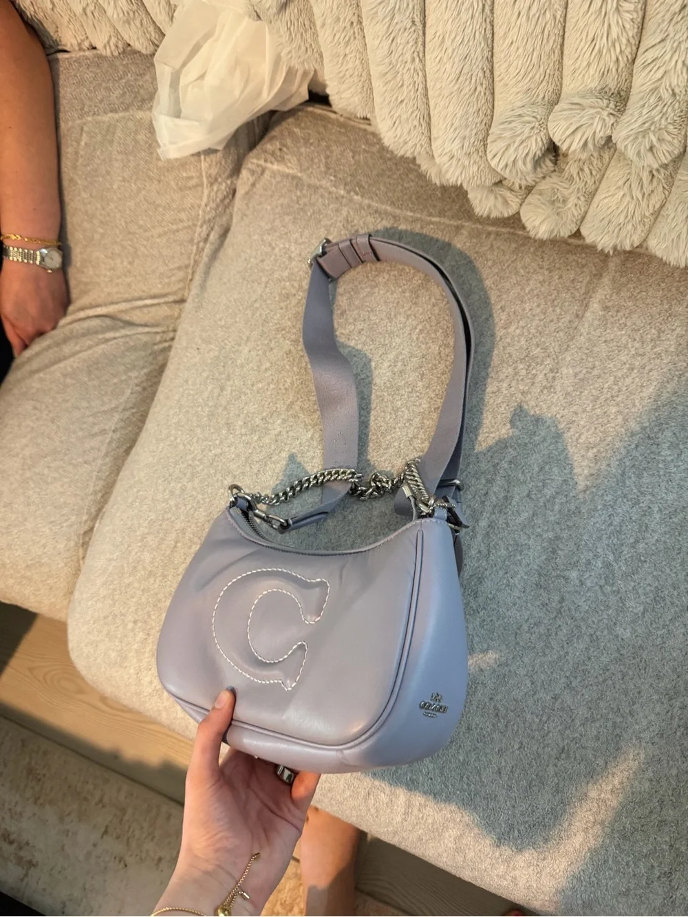 Coach lilac pillow tabby Leather Shoulder Bag with Chain and Webbing Strap
